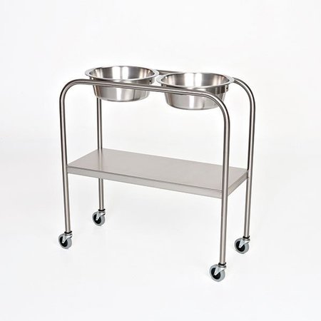 MIDCENTRAL MEDICAL SS Double Bowl Ring Stand with Shelf MCM1003